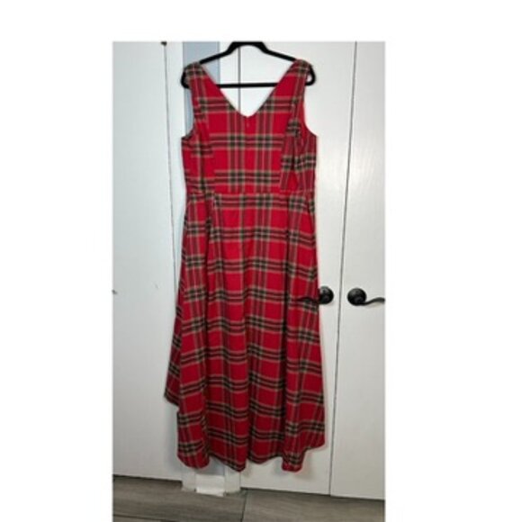 ModCloth Collectif Hi-Low Fit to Flare Red Plaid Sleeveless Dress Size 16 - Picture 4 of 10
